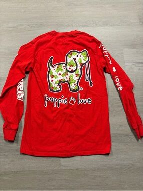 Puppie Love Christmas Design Red Long Sleeve Tee - Knoebles Edition